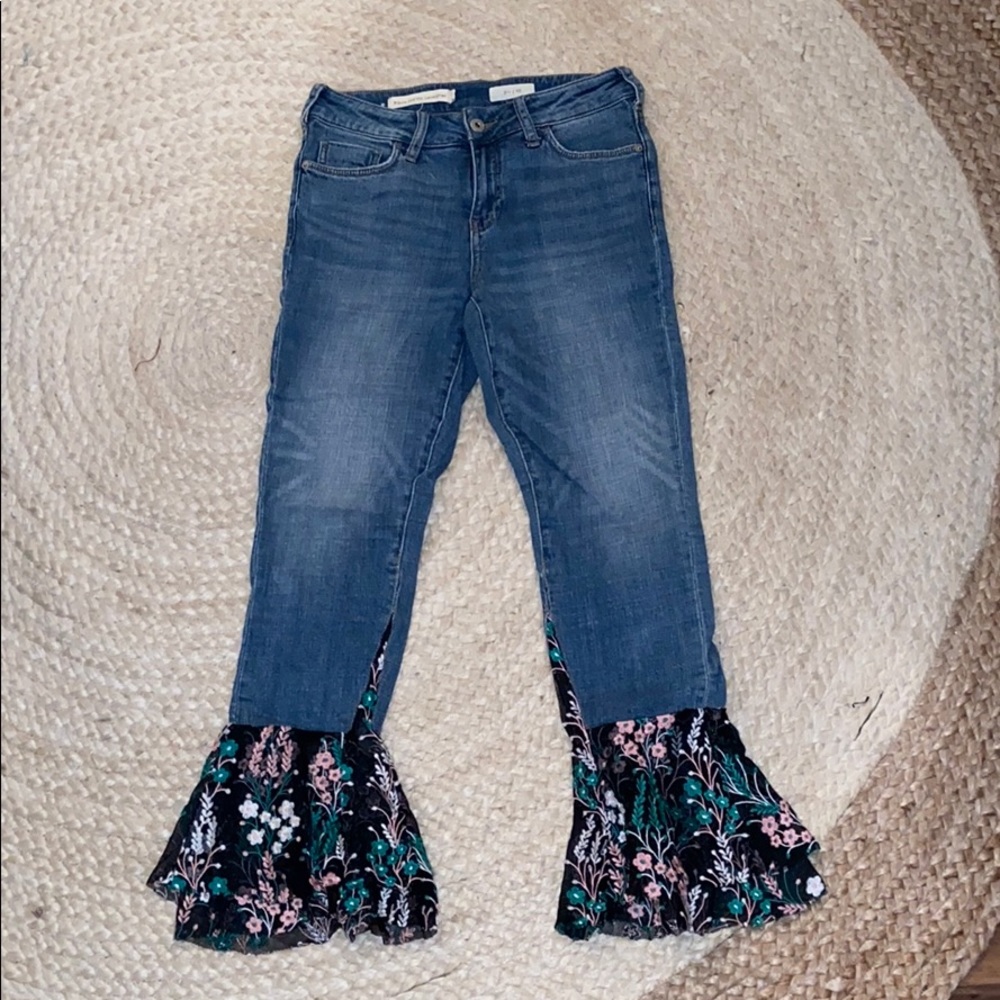 High washed flare jeans with pattern bottom - Picture 2 of 5